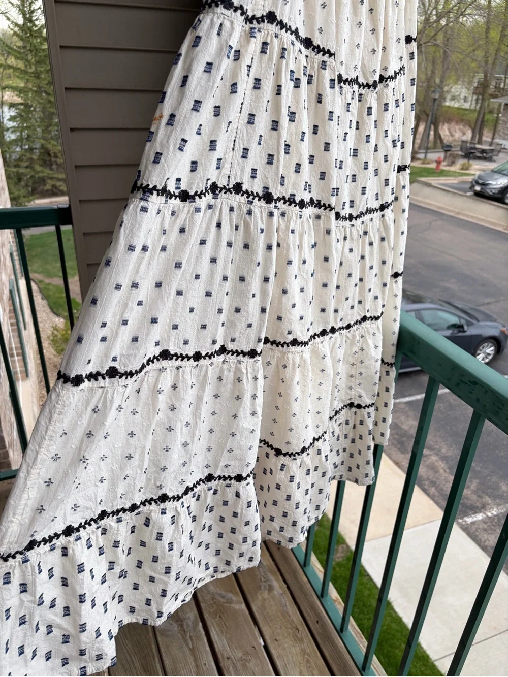 🆕✨Lucky Brand Boho Tiered Midi Skirt Cream Smocked Waist XL Cottagecore Peasant - Picture 8 of 17